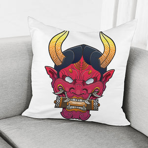 Japanese Demon Mask Print Pillow Cover