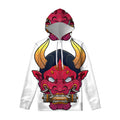 Japanese Demon Mask Print Pullover Hoodie