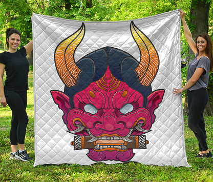 Japanese Demon Mask Print Quilt