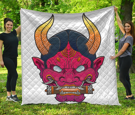Japanese Demon Mask Print Quilt