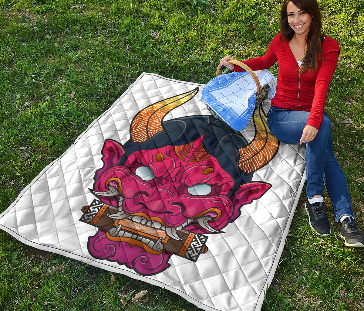 Japanese Demon Mask Print Quilt