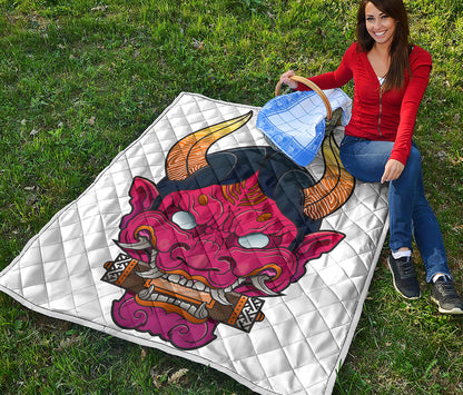 Japanese Demon Mask Print Quilt