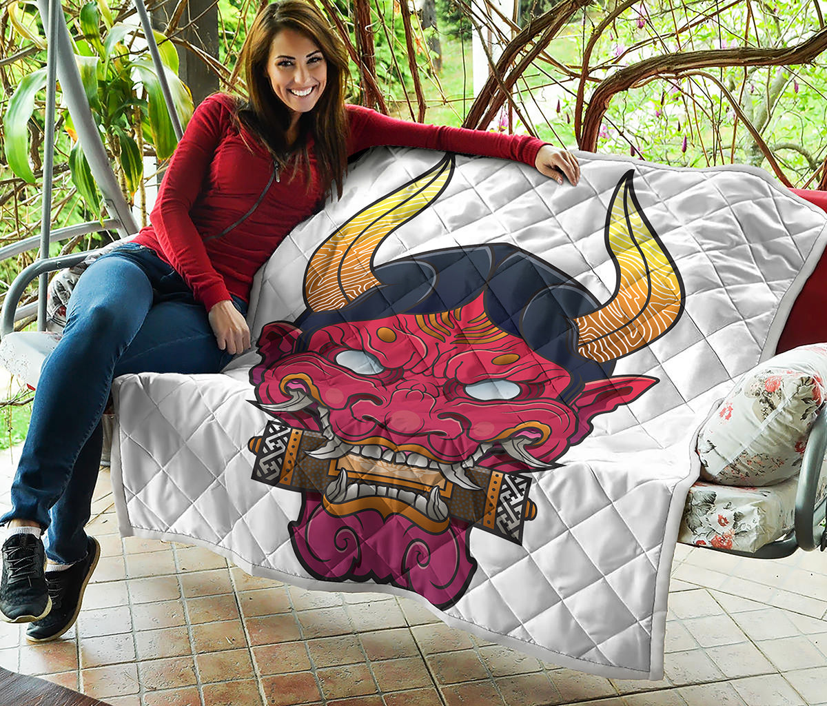 Japanese Demon Mask Print Quilt