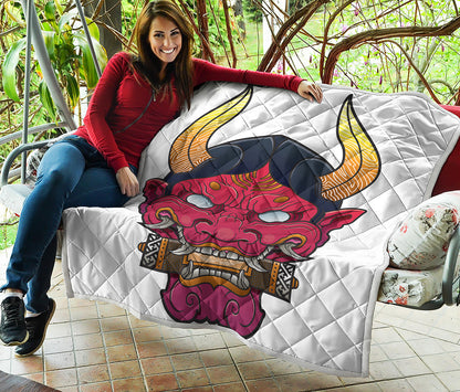 Japanese Demon Mask Print Quilt