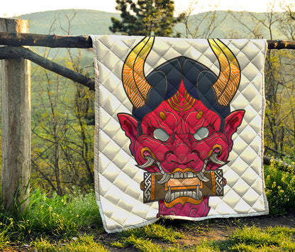 Japanese Demon Mask Print Quilt