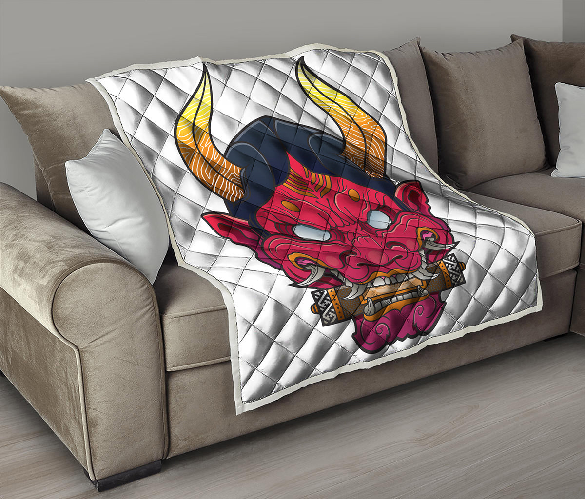Japanese Demon Mask Print Quilt