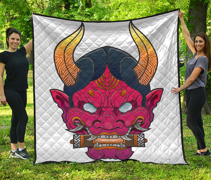 Japanese Demon Mask Print Quilt