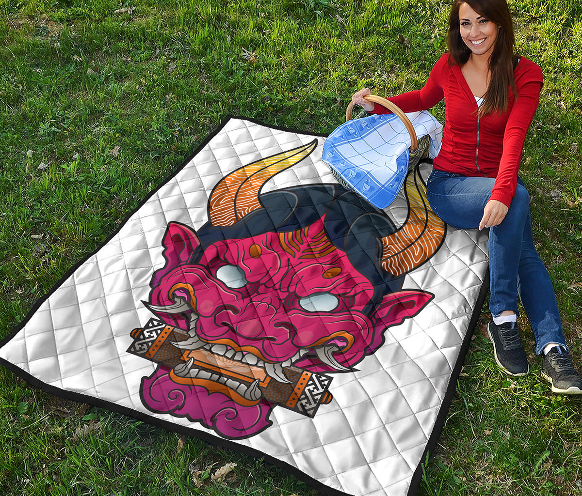 Japanese Demon Mask Print Quilt