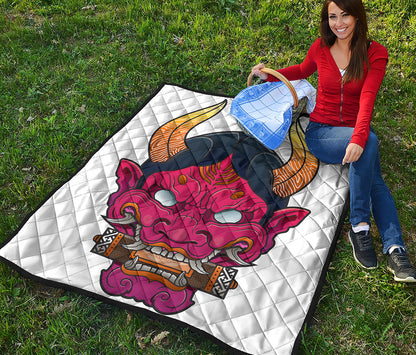 Japanese Demon Mask Print Quilt