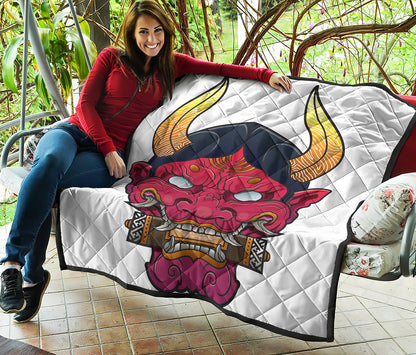 Japanese Demon Mask Print Quilt