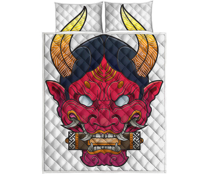 Japanese Demon Mask Print Quilt Bed Set