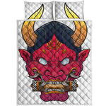 Japanese Demon Mask Print Quilt Bed Set
