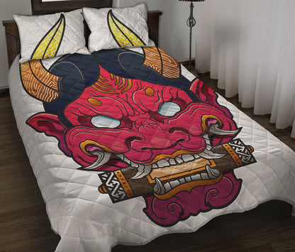 Japanese Demon Mask Print Quilt Bed Set