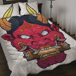 Japanese Demon Mask Print Quilt Bed Set