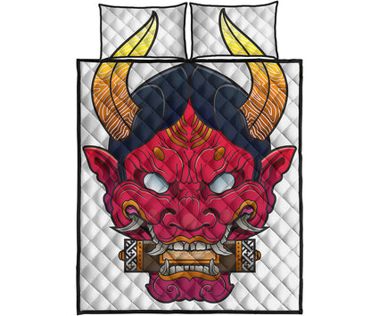 Japanese Demon Mask Print Quilt Bed Set