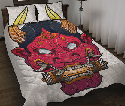 Japanese Demon Mask Print Quilt Bed Set