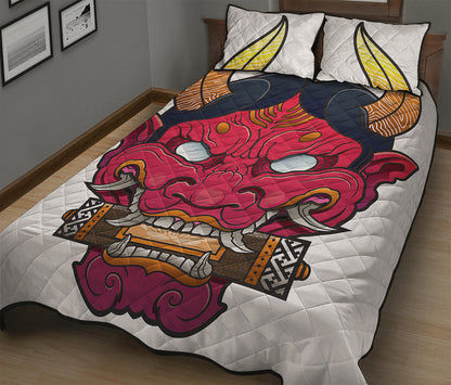 Japanese Demon Mask Print Quilt Bed Set