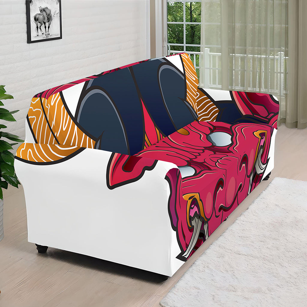 Japanese Demon Mask Print Sofa Cover