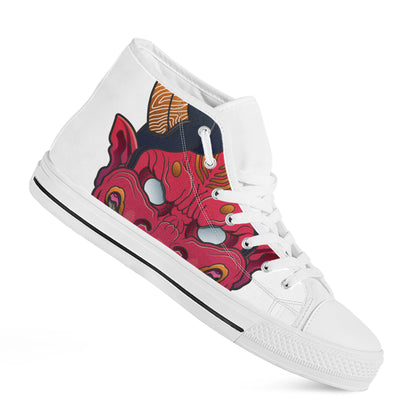 Japanese Demon Mask Print White High Top Shoes