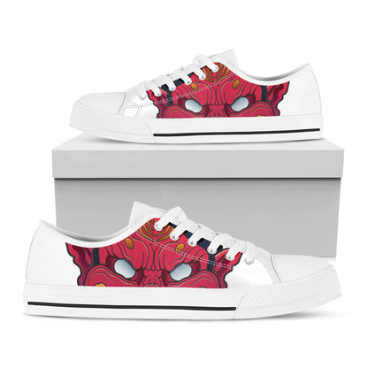 Japanese Demon Mask Print White Low Top Shoes