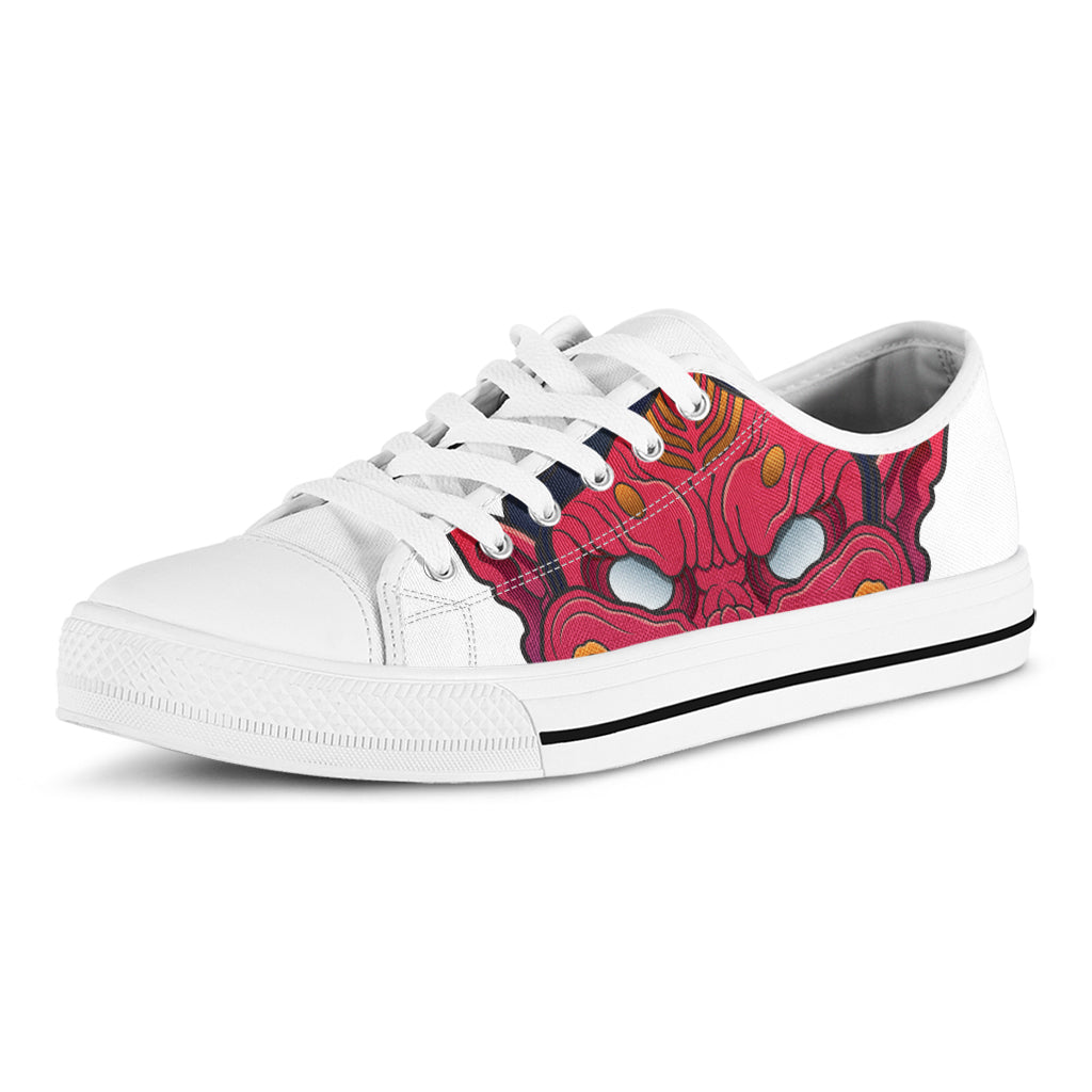 Japanese Demon Mask Print White Low Top Shoes