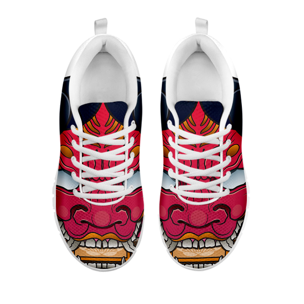 Japanese Demon Mask Print White Sneakers