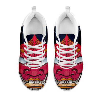 Japanese Demon Mask Print White Sneakers