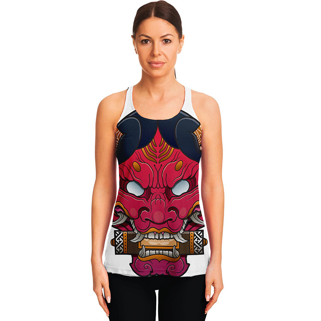 Japanese Demon Mask Print Women's Racerback Tank Top