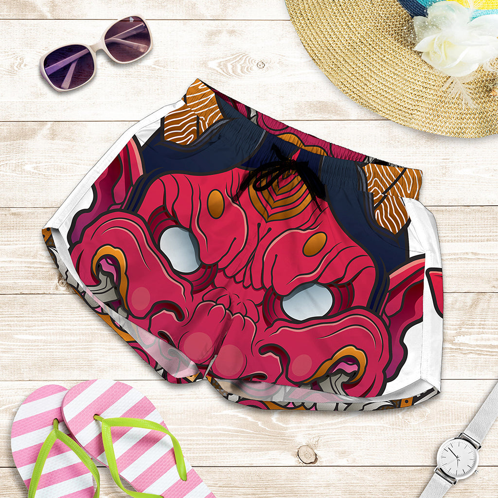 Japanese Demon Mask Print Women's Shorts