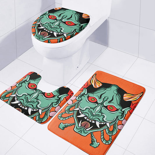 Japanese Demon Print 3 Piece Bath Mat Set
