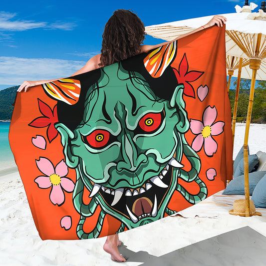 Japanese Demon Print Beach Sarong Wrap