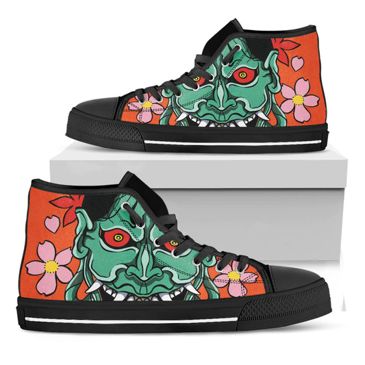 Japanese Demon Print Black High Top Shoes
