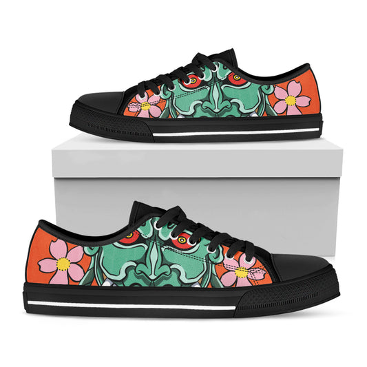 Japanese Demon Print Black Low Top Shoes 