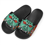 Japanese Demon Print Black Slide Sandals