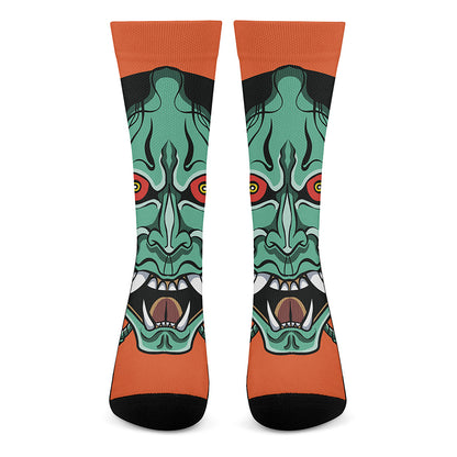 Japanese Demon Print Crew Socks