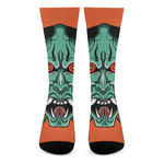 Japanese Demon Print Crew Socks