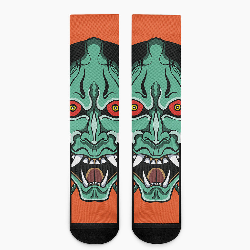 Japanese Demon Print Crew Socks