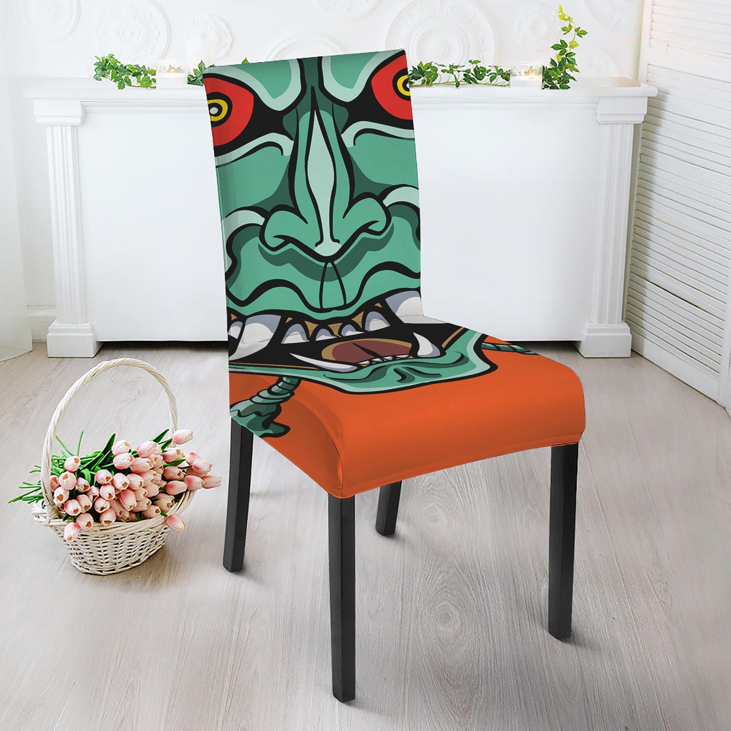 Japanese Demon Print Dining Chair Slipcover