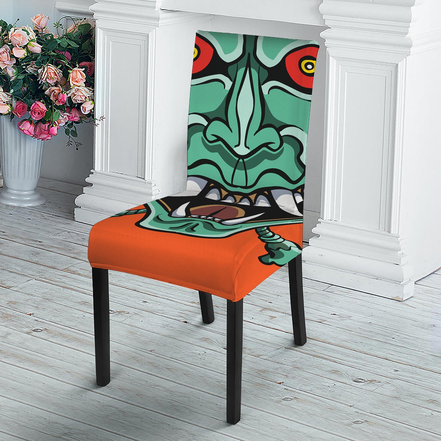 Japanese Demon Print Dining Chair Slipcover
