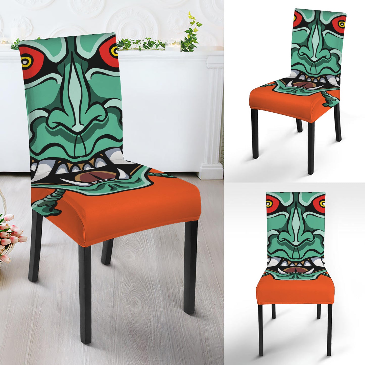 Japanese Demon Print Dining Chair Slipcover
