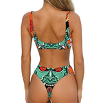 Japanese Demon Print Front Bow Tie Bikini