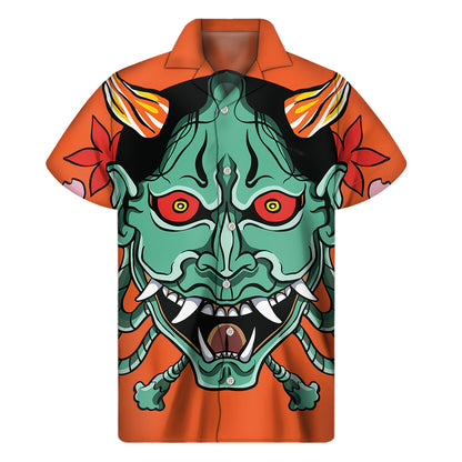 Japanese Demon Print Men's Short Sleeve Shirt