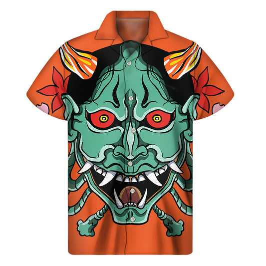 Japanese Demon Print Men's Short Sleeve Shirt