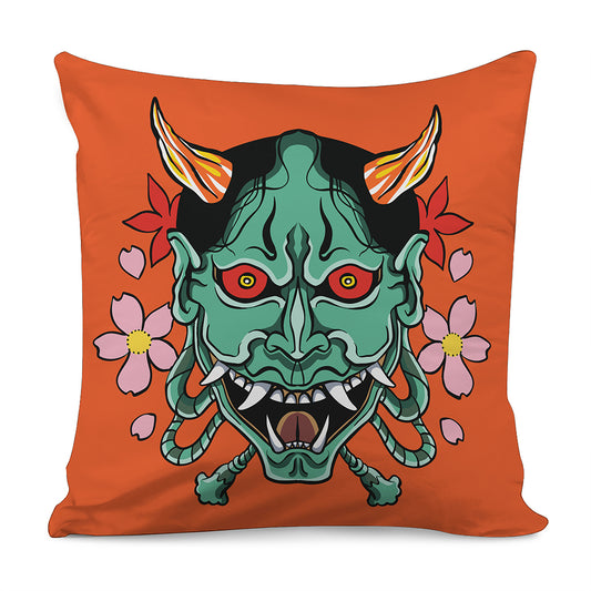Japanese Demon Print Pillow Cover