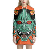 Japanese Demon Print Pullover Hoodie Dress