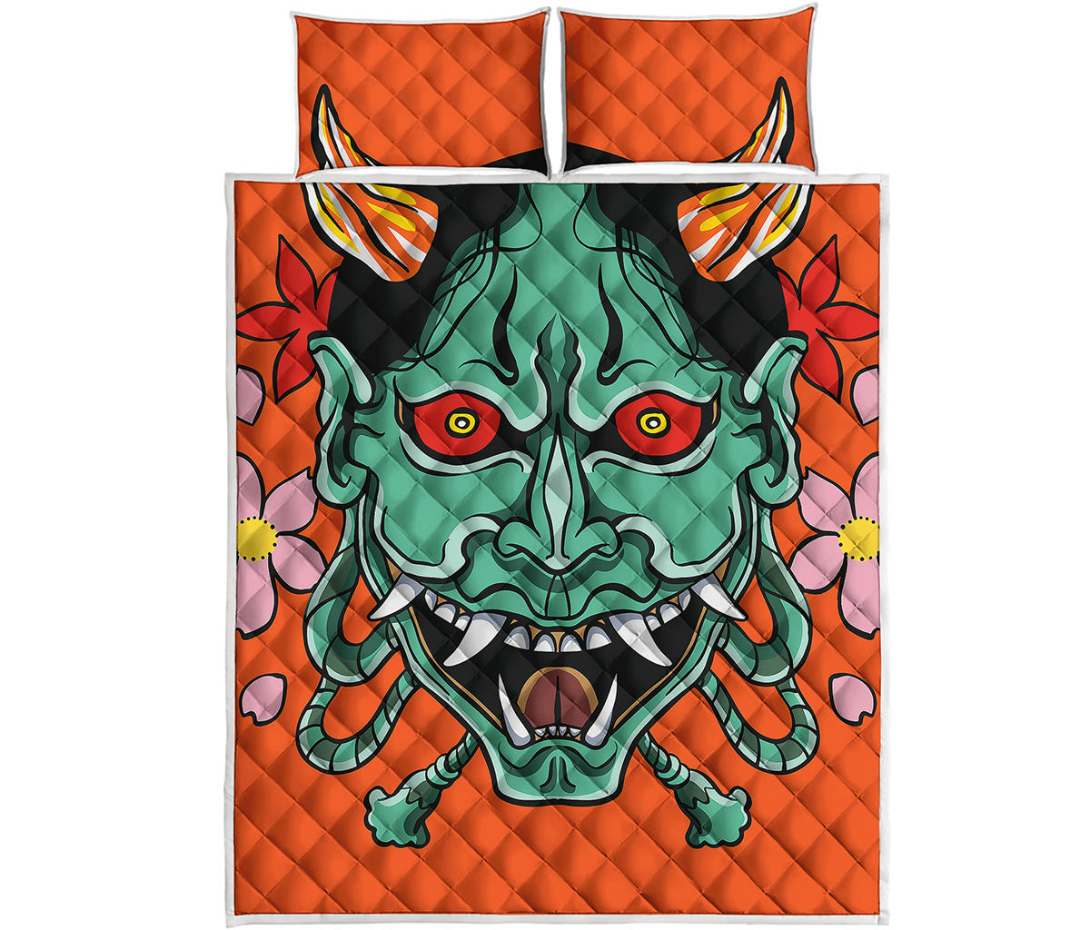 Japanese Demon Print Quilt Bed Set