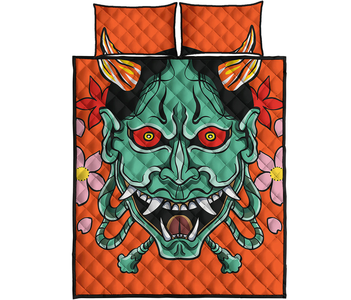 Japanese Demon Print Quilt Bed Set