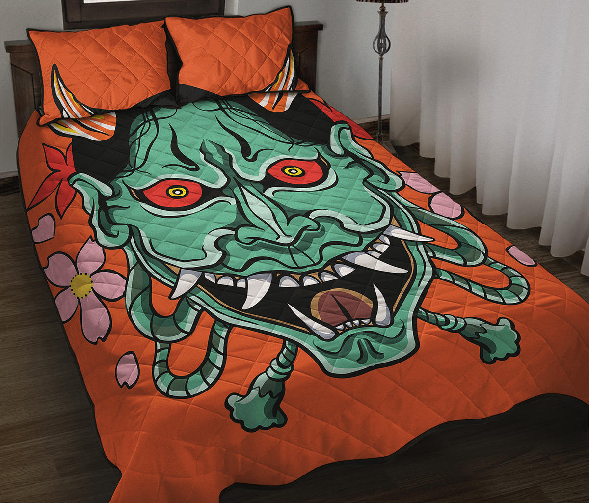 Japanese Demon Print Quilt Bed Set