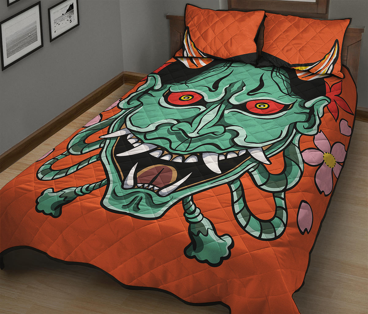 Japanese Demon Print Quilt Bed Set