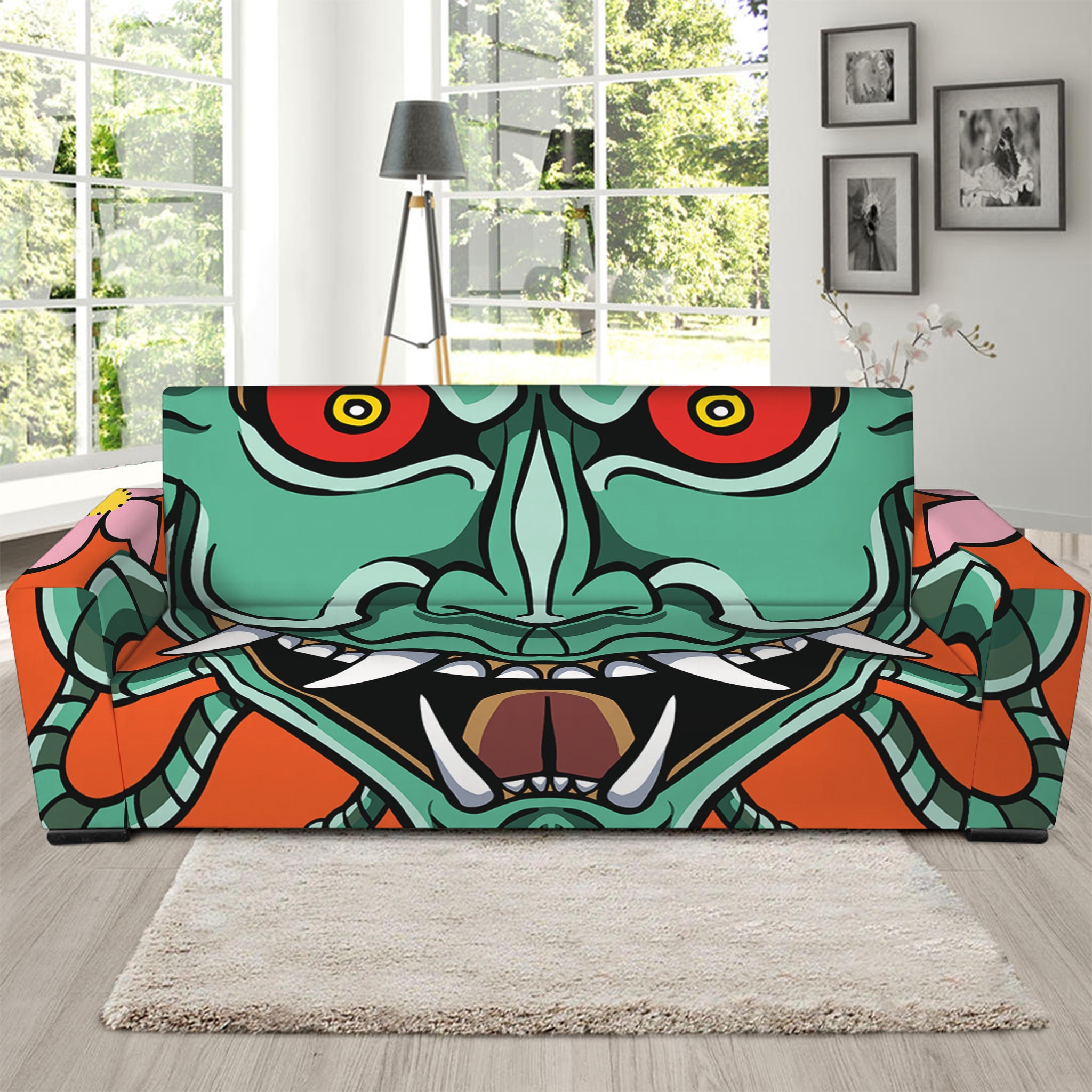 Japanese Demon Print Sofa Slipcover